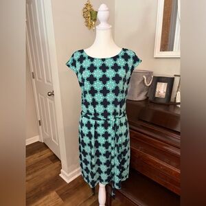 Banana Republic Teal and Black Geometric Midi Dress with tye